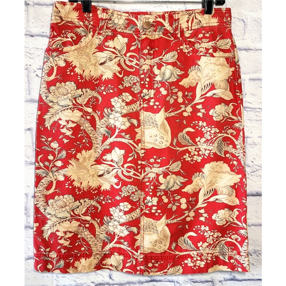 Pendleton Vintage Red Tan Floral Print Skirt Size 10 Classic Coastal Cowgirl